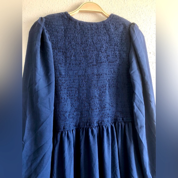 Boho Ruched Tiered Midi Dress in Navy | Medium - Picture 5 of 6